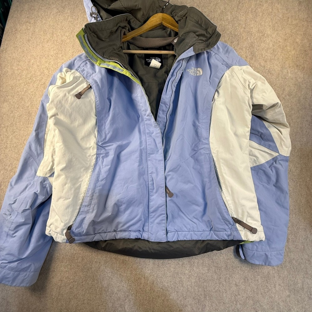 The North Face HyVent Hooded Ski Jacket Womens Large Blue White Colorblock L